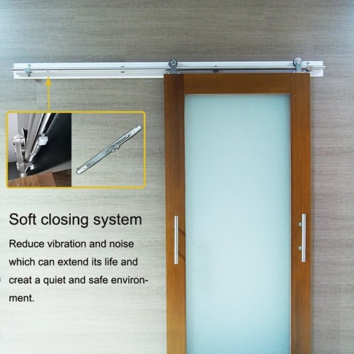 Sliding Glass Barn Door with Painted Wood Frame Soft Close Mechanism