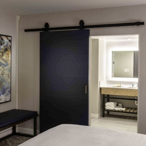 Bathroom flush wood barn door Doubletree by Hilton