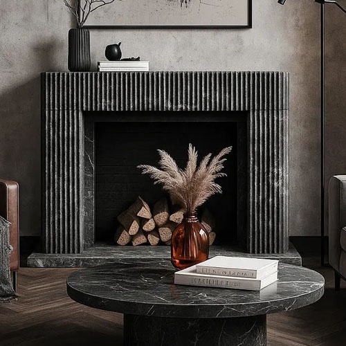 Black Marble fireplace modern fluted design