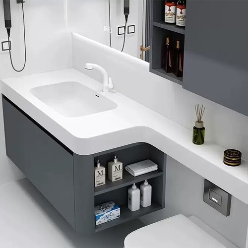Corian artificial stone banjo style bathroom wall hung vanitytop
