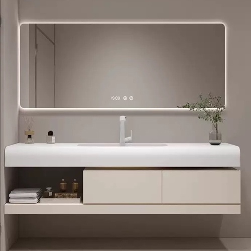 Floating Corian vanity with or whithout wood drawer