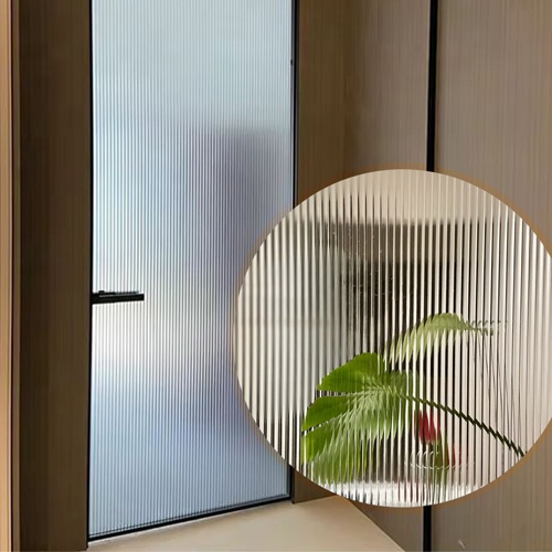 Fluted glass casement door slim aluminum profile and lock handle