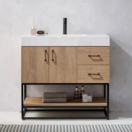 Free standing single basin vanity set