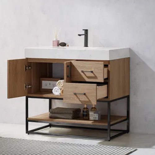 Free standing single basin vanity set