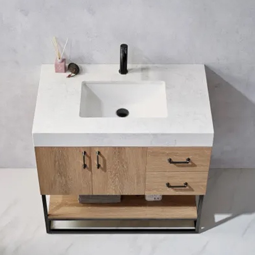 Free standing single basin vanity set