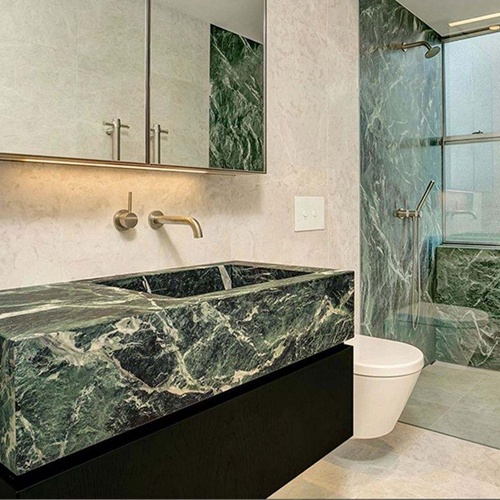 Lavaotry marble Verde Alpi basin and sink seamless joint