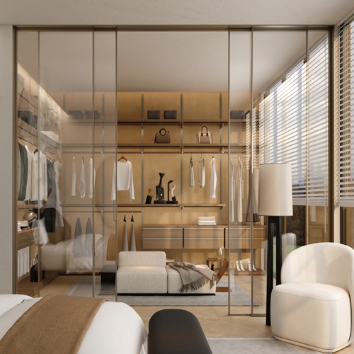 Minimal Framed and Multislide Glass Wall for Walkin Closetroom