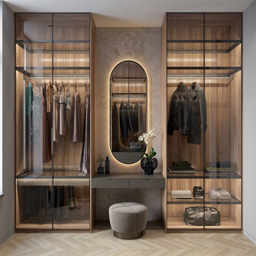 Modern Design Aluminium Door Wardrobe Bedroom Hinged Glass Door Wardrobe with Dressing Table