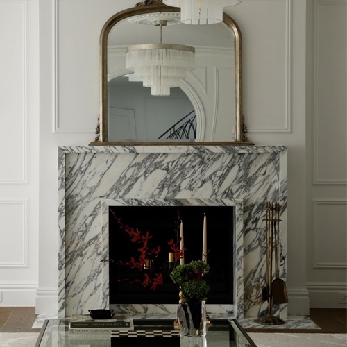 Modern marble fireplace surround for builder Wilmax Constructions