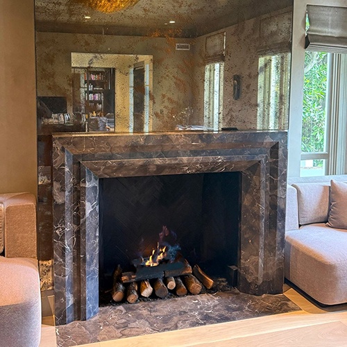 Modern style fireplace mantel by Chinese Emperador Marble