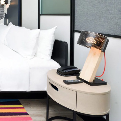 Nightstand Table Lamp with Oak Wood Body