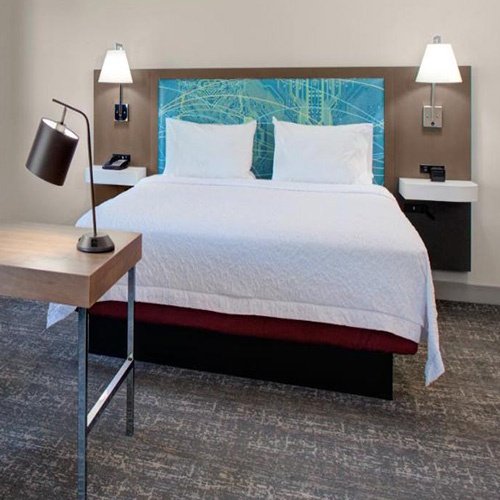 Upholstered Headboard with Wood Base and Frame in Hampton Inn and Suites