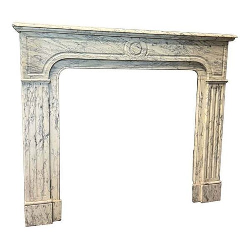 White Veined Marble Mantle Fireplace Carved Pompadour Italy