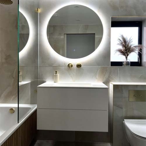 modern floating bathroom vanity with drawers