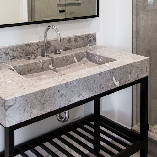 natural marble bathroom vanity with metal base