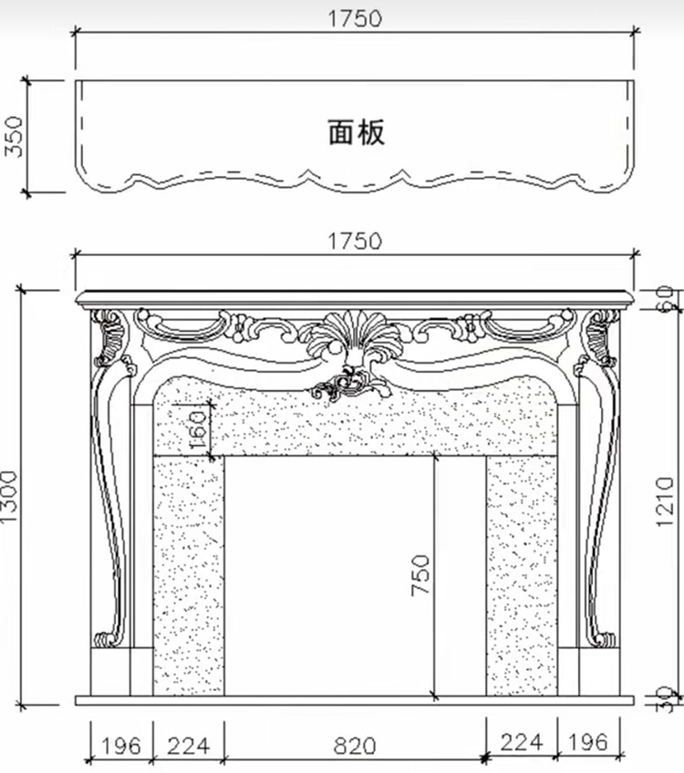 Travertine Beige Fireplace Mantel with Inner Surrounding by Marble Nero Marquina Made in China