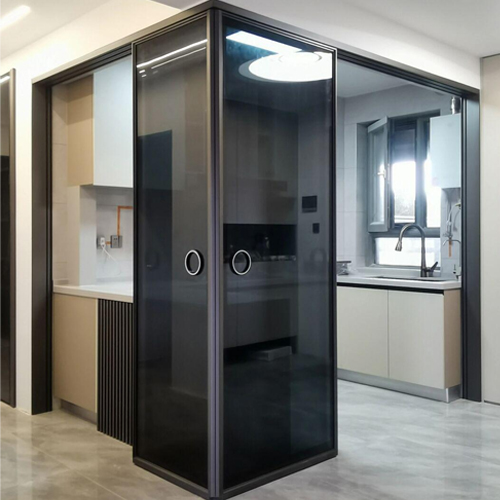 Dark tinted glazing partition and door for kitchen