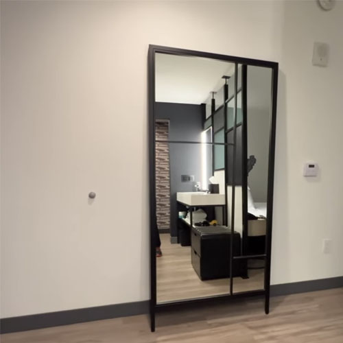 Full length mirror with decorative grid for Aloft by Marriott hotel
