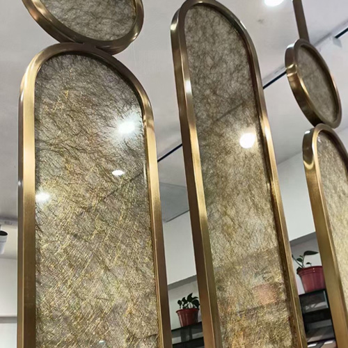 interior space partition with decorative laminated glass