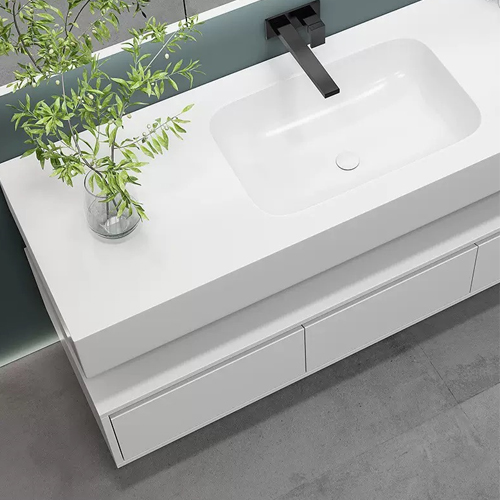 Floating corian bathroom countertop and sink Glacier white RAL 9016