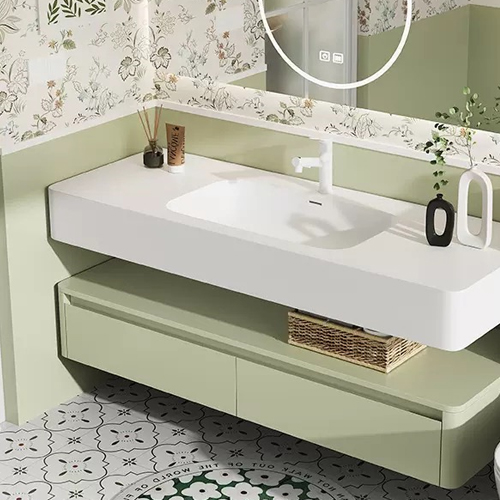 floating bathroom corian vanity with wooden drawer cabinet