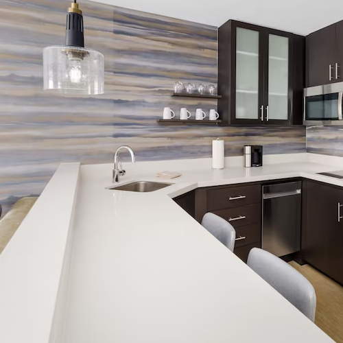 White Ice quartz kitchenette countertop