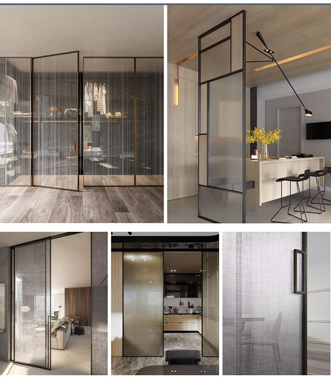 sliding bedroom door with fabric laminated glass