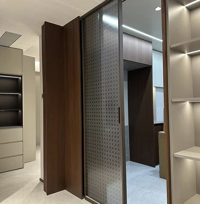 sliding bedroom glass door with fabric laminated glass