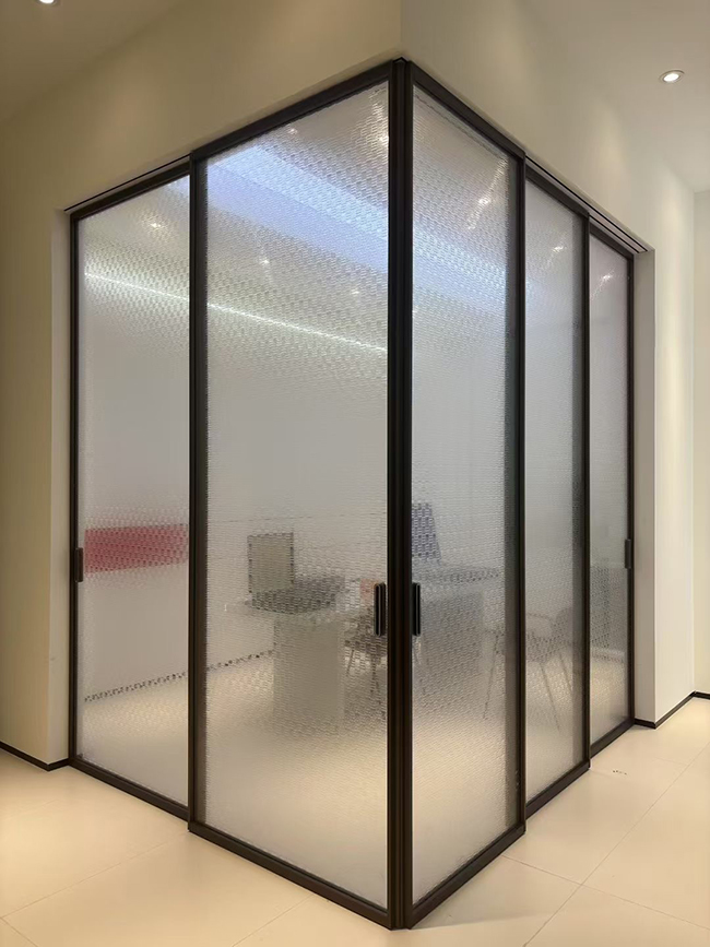 telescopic sliding bedroom patterned glass door