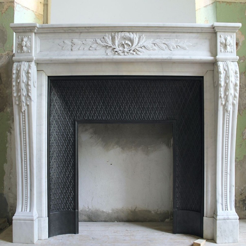 E French Style Louis XVI Marble Fireplace Mantel