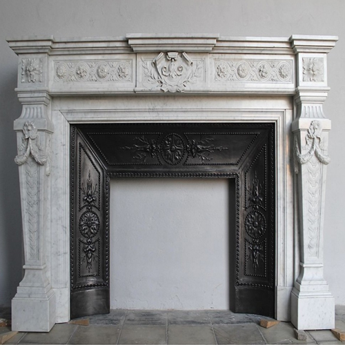 G French Style Louis XVI Marble Fireplace Mantel