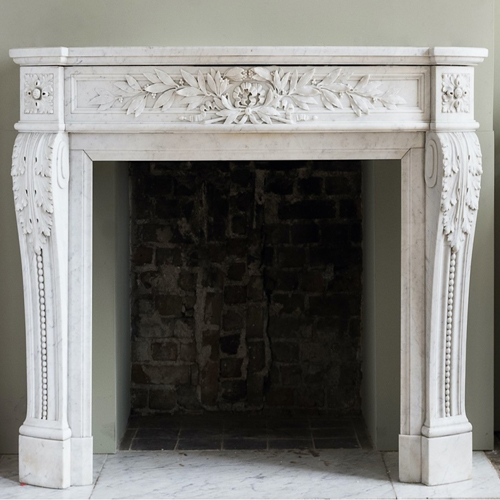 N French Style Louis XVI Marble Fireplace Mantel