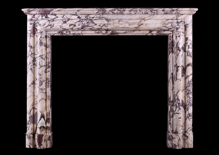 An architectural English fireplace in Breche Violette marble