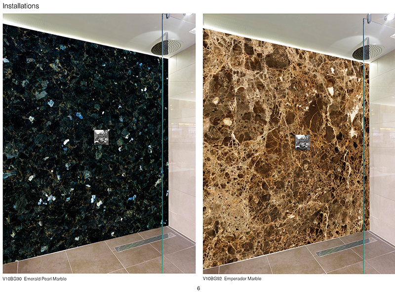 printed stone textured onto glass bathroom design