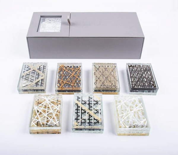 fabric interlayer laminated glass sample box