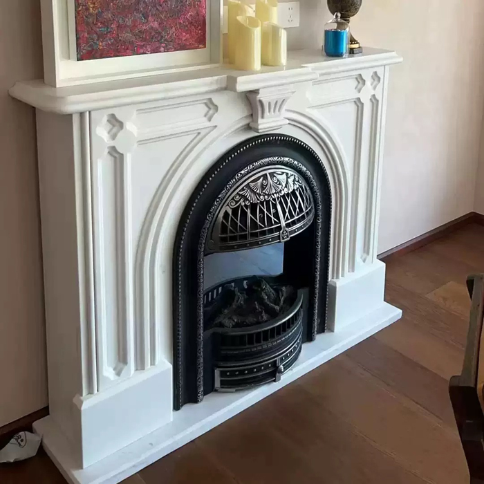 marble fireplace mantel showroom