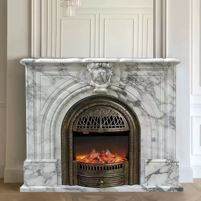 marble fireplace mantel showroom