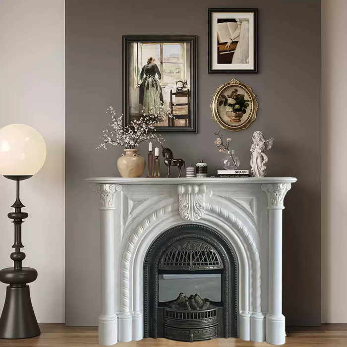 marble fireplace mantel showroom