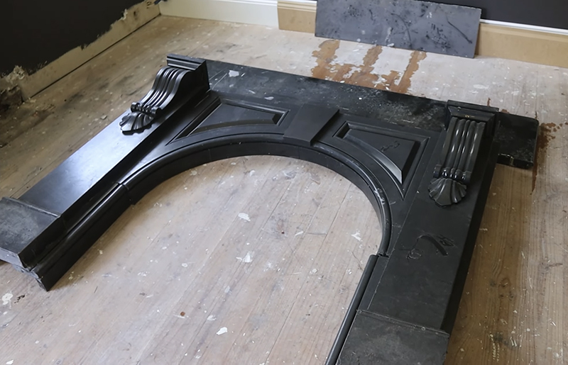 black stone fireplace mantel assembly