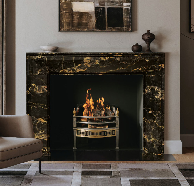 portoro gold marble fireplace mantel
