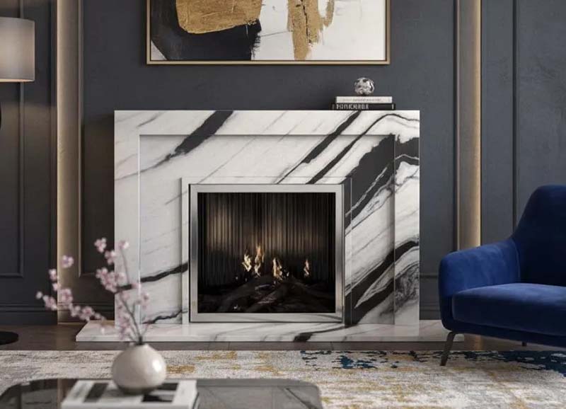 panda white marble fireplace mantel