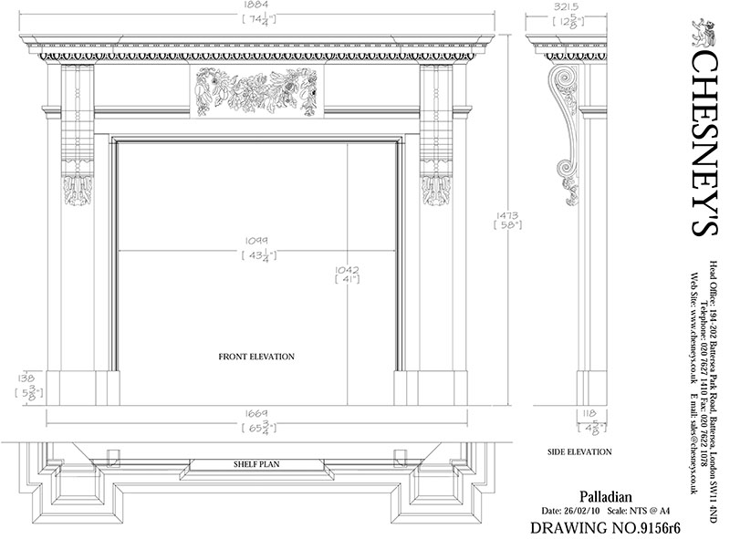 Chesneys palladian stone fireplace mantel shop drawing