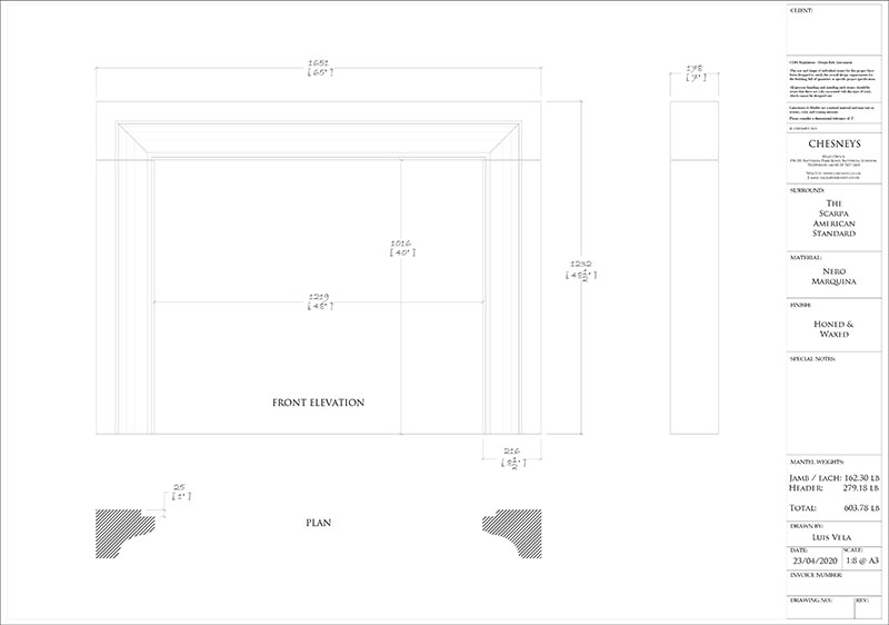 chesney scarpa stone fireplace shop drawing