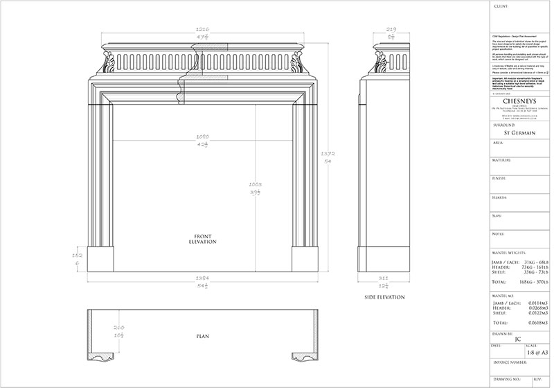 chesneys saint germain stone fireplace mantel shop drawing