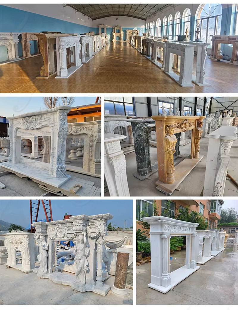 marble fireplace mantel showroom