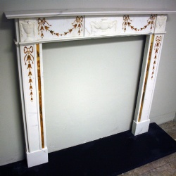 20th century statuary white marble and sienna inlay fireplace