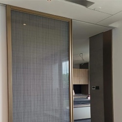 Aluminum stile and rail sliding door with fabric laminated glass inserted panel