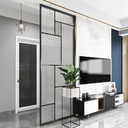 Apartment room divider wall by patterned glass and aluminum frame