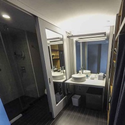 Bath Vanities with Minifridge and Airdryer Hook in Aloft by Marriiott