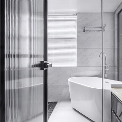 Bathroom aluminum door with fluted glass panel